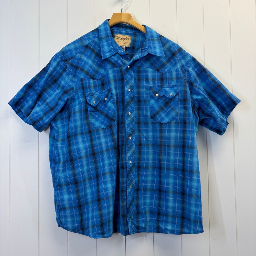 Vintage Wrangler Western Snap Plaid Short Sleeve Shirt Men Size 3XL Cowboy Rodeo